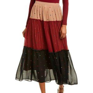 Farm Rio Large Polkadot Ruffled Midi Skirt Anthro